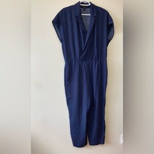 J.Crew Navy Polka Dot Sleeveless Jumpsuit with Pockets – Size 10